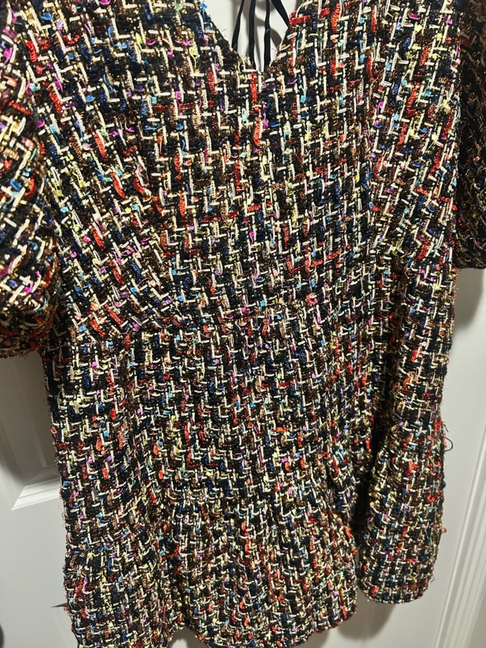 Multicolor Tweed Short Sleeve Top